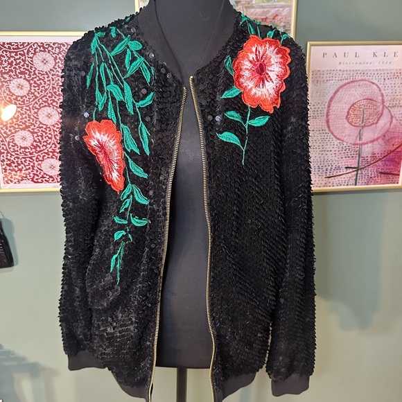 Gianni Bini Jackets & Blazers - NWT Gianni Bini Floral Embroidered Black Sequin Jacket Size S 🧚‍♀️